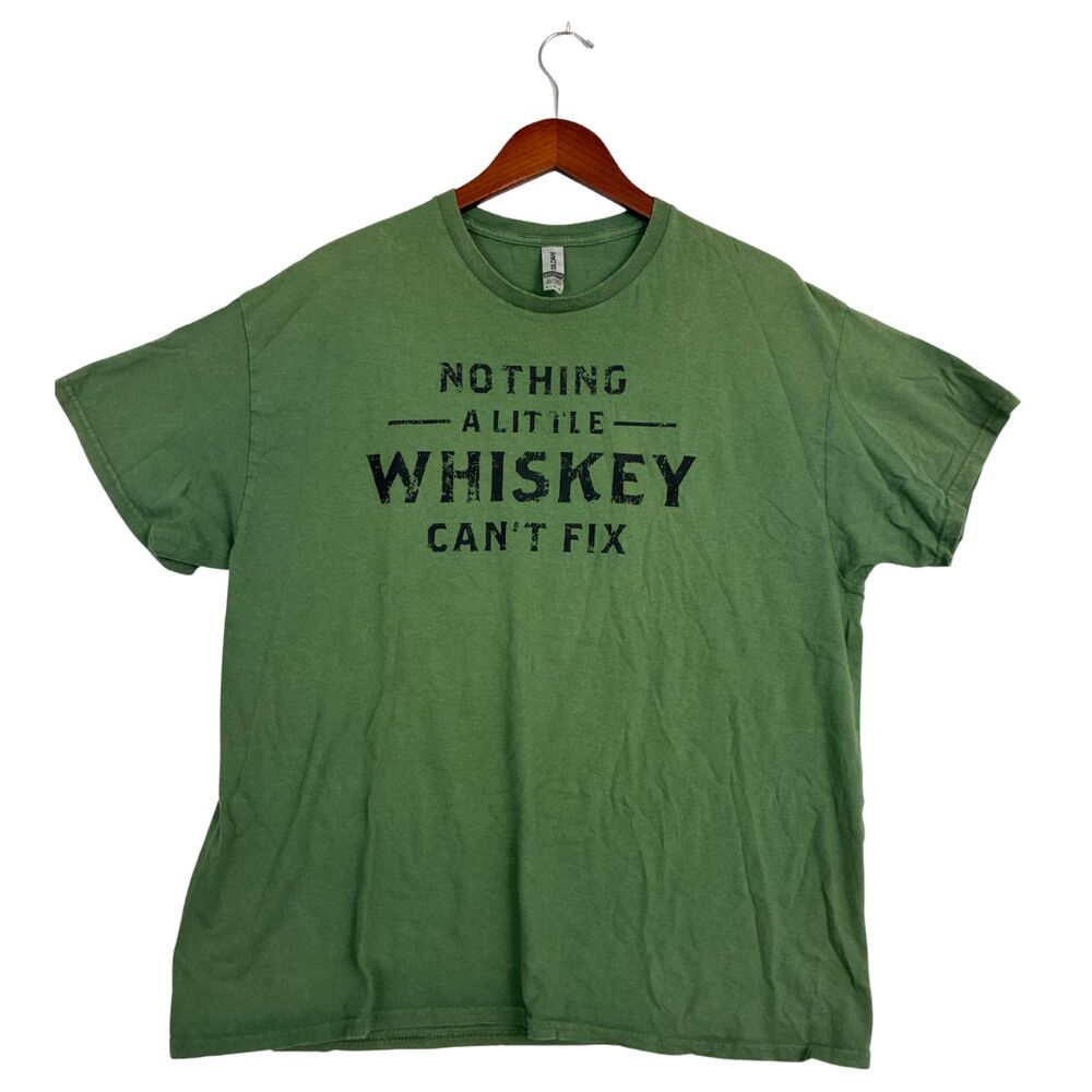 Gildan Mens XL Green Whiskey T Shirt Nothing A Little Whiskey Cant Fix Graphic